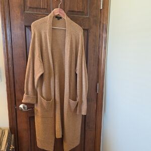 J. Crew Long Open-Front Cardigan in Camel
